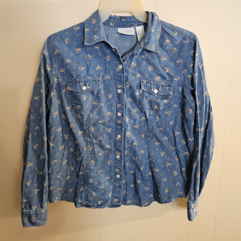 Liz Claiborne Large Denim Top with Trumpet Details